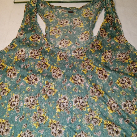 Free People Green Floral Semi Sheer Tunic Tank Top Medium - Picture 7 of 7